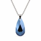 Ezüst nyaklánc - Körte swarovski kristály medállal (2.4 cm) - Kék, bermuda blue