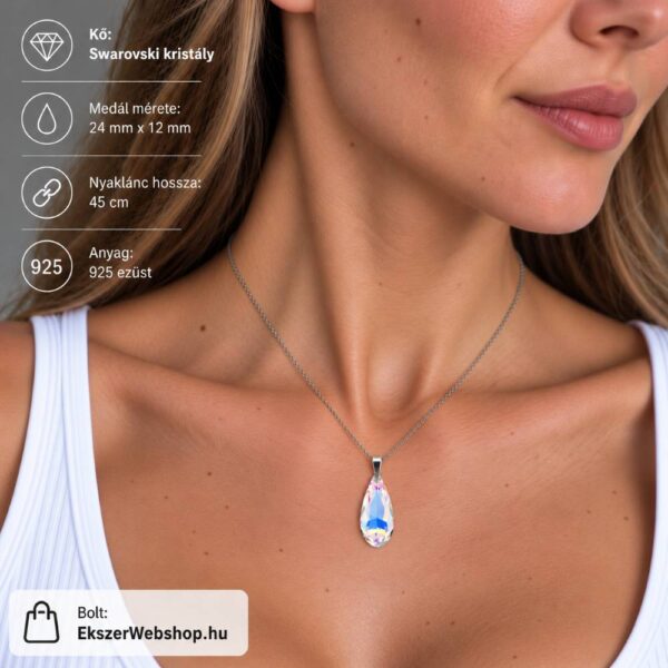Crystal AB Körte Swarovski kristályos ezüst nyaklánc - EkszerWebshop.hu - élőben