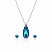 Ezüst ékszerszett - Csepp swarovski kristályos (2.4 cm medál, 0.6 cm fülbevaló) - Kék