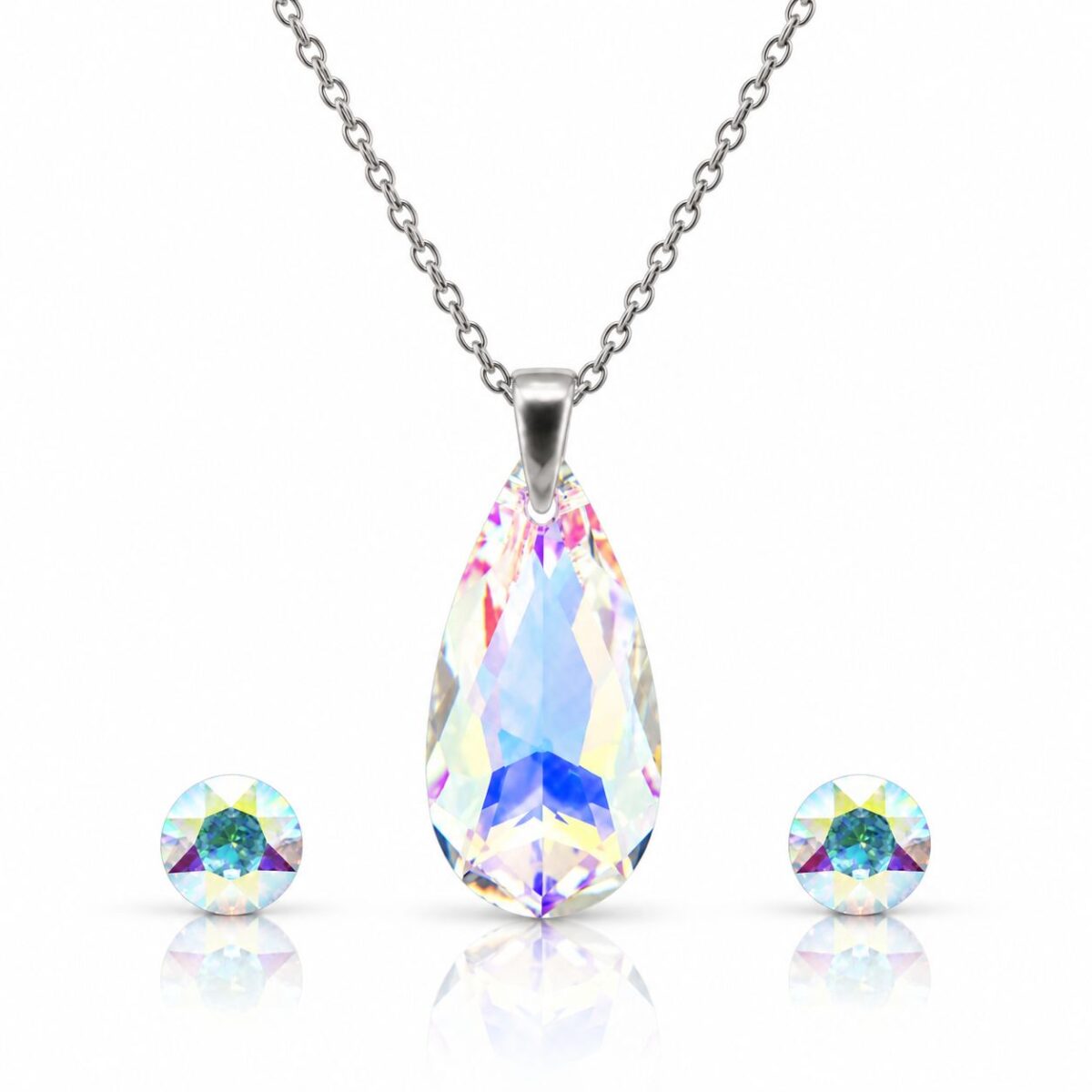 Ezüst ékszerszett - 27 mm - Körta Swarovski kristályos ezüst ékszerszett - EkszerWebshop.hu - Crystal AB
