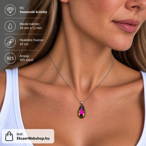 Zöld Vitrail Medium Swarovski kristályos ezüst nyaklánc - EkszerWebshop.hu - szemléltetés