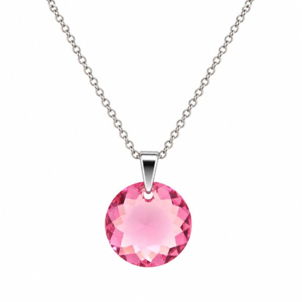 Ezüst nyaklánc - Nap swarovski kristály medállal (1.4 cm) - Rózsaszín