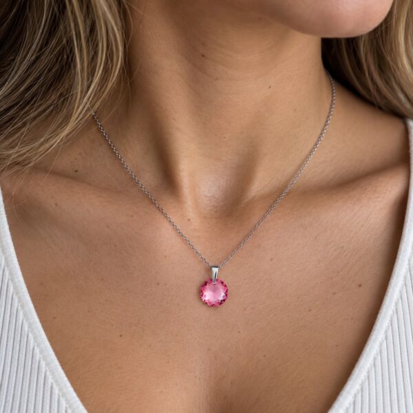 Ezüst nyaklánc - Nap swarovski kristály medállal (1.4 cm) - Rózsaszín