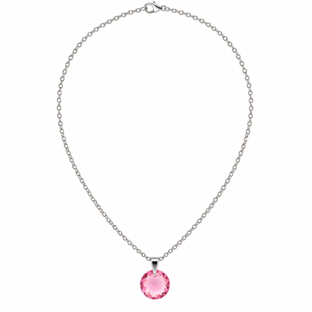6430 - Ezüst nyaklánc swarovski kristállyal - EkszerWebshop.hu - Rose - teljes Ezüst nyaklánc - Nap swarovski kristály medállal (1.4 cm) - Rózsaszín