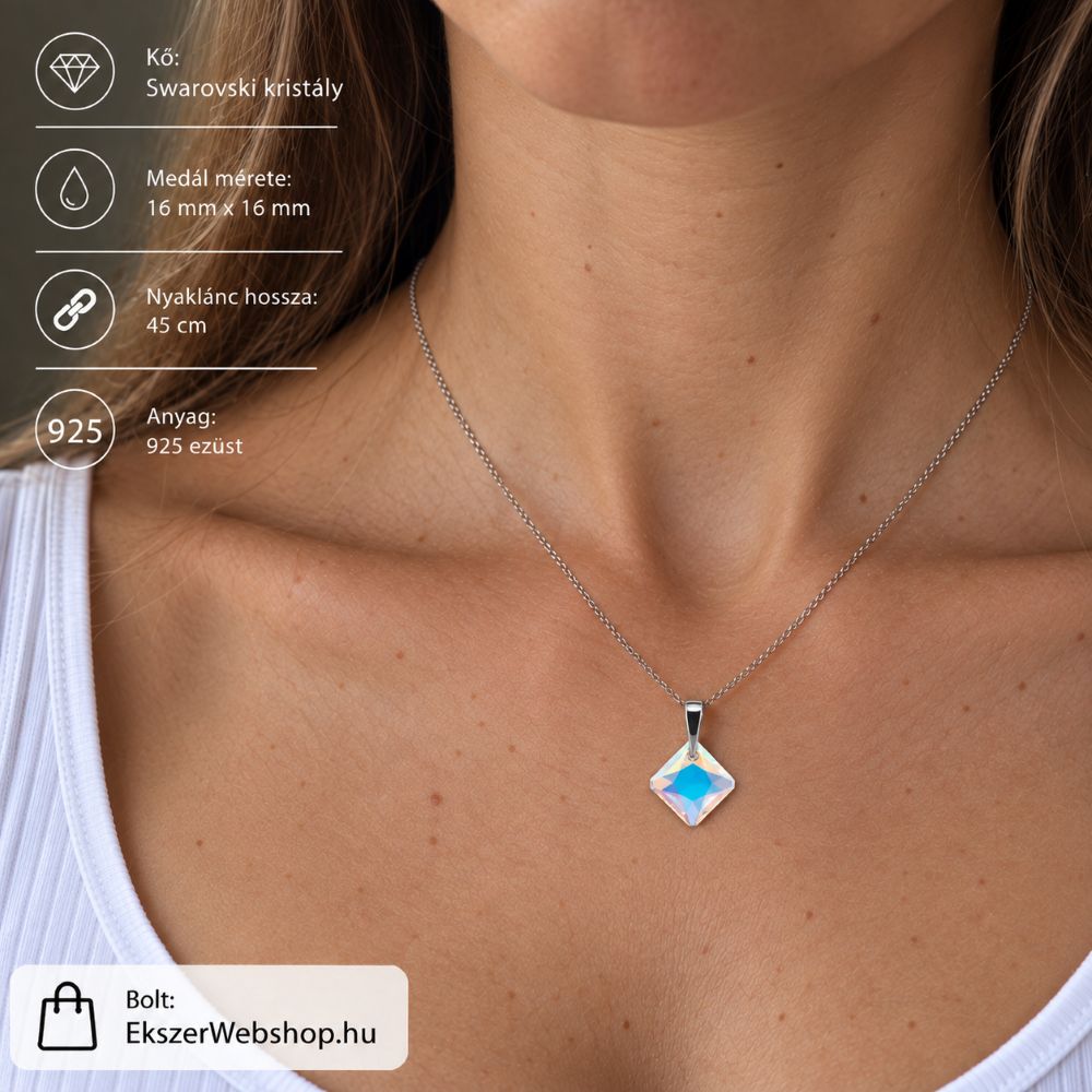 6431- Crystal AB Rombusz Swarovski kristályos ezüst nyaklánc - EkszerWebshop.hu - nyakon Crystal AB Rombusz Swarovski kristályos ezüst nyaklánc - EkszerWebshop.hu - nyakon