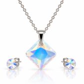 Ezüst ékszerszett - 24 mm - Rombusz Swarovski kristályos ezüst ékszerszett - EkszerWebshop.hu - Crystal AB