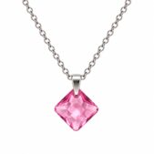 Ezüst nyaklánc - Szögletes swarovski kristály medállal (1.6 cm) - Rózsaszín