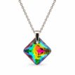 Ezüst nyaklánc - Szögletes swarovski kristály medállal (1.6 cm) - Zöld, Vitrail medium