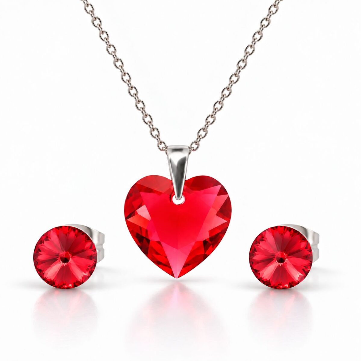 6432 - Ezüst ékszerszett - 14 mm - Piros Szív Swarovski kristályos ezüst ékszerszett - EkszerWebshop.hu - Light siam Ezüst ékszerszett - 14 mm - Piros Szív Swarovski kristályos ezüst ékszerszett - EkszerWebshop.hu - Light siam
