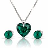 6432 - Ezüst ékszerszett - 14 mm - Zöld Szív Swarovski kristályos ezüst ékszerszett - EkszerWebshop.hu - Emerald zöld