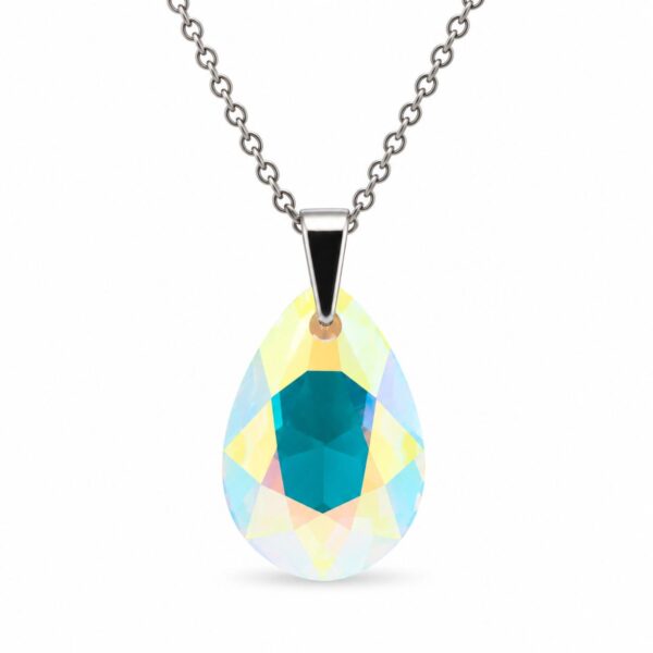 Ezüst nyaklánc - Csepp swarovski kristály medállal (1.6 cm) - Színjátszós