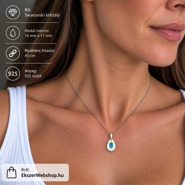 Crystal AB Csepp Swarovski kristályos ezüst nyaklánc - EkszerWebshop.hu - nyakon