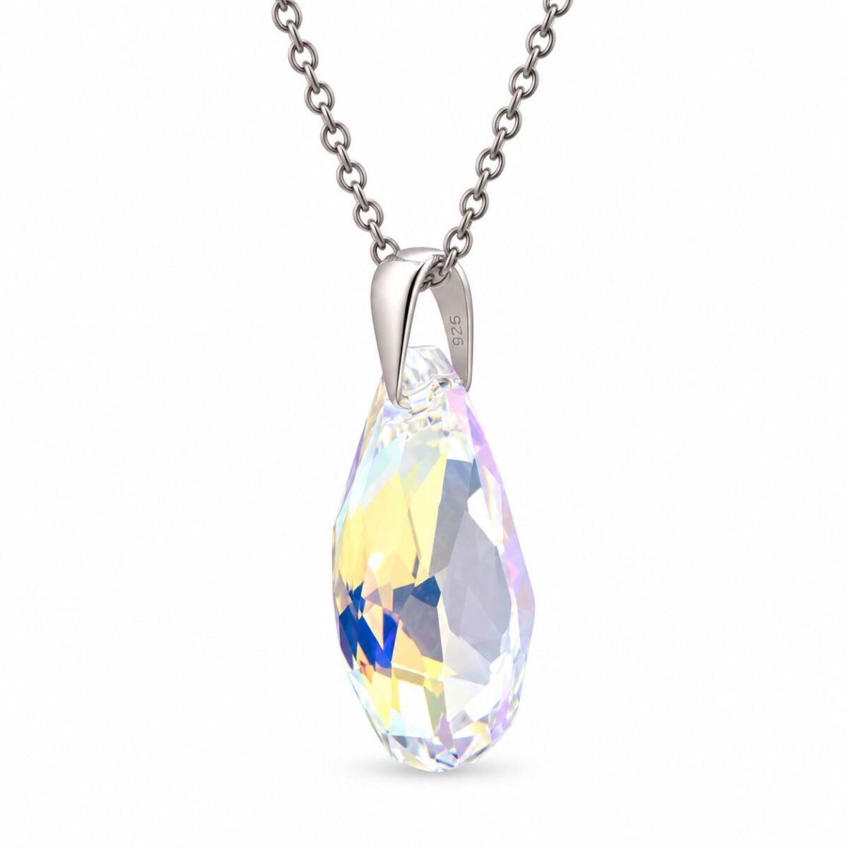 6433 - Crystal Ap Csepp Swarovski kristályos ezüst nyaklánc - EkszerWebshop.hu - oldalról Ezüst nyaklánc - Csepp swarovski kristály medállal (1.6 cm) - Színjátszós