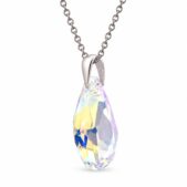 Ezüst nyaklánc - Csepp swarovski kristály medállal (1.6 cm) - Színjátszós