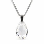 Ezüst nyaklánc - Csepp swarovski kristály medállal (1.6 cm) - Átlátszó, fehér