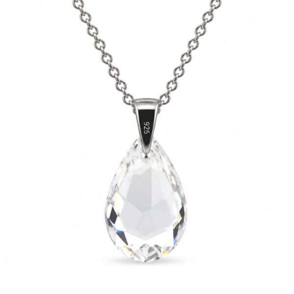 Ezüst nyaklánc - Csepp swarovski kristály medállal (1.6 cm) - Átlátszó, fehér