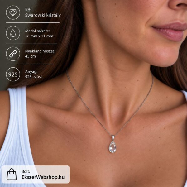 Crystal Csepp Swarovski kristályos ezüst nyaklánc - EkszerWebshop.hu - nyakon