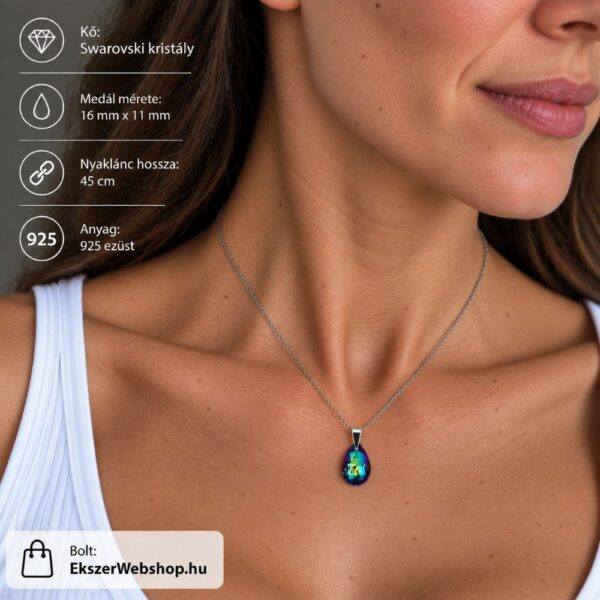 Kék Bermuda Blue Csepp Swarovski kristályos ezüst nyaklánc - EkszerWebshop.hu - élőben
