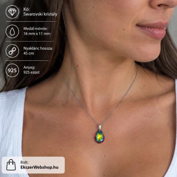 Zöld Vitrail Medium Csepp Swarovski kristályos ezüst nyaklánc - EkszerWebshop.hu - élőben