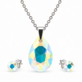 Ezüst ékszerszett - Csepp swarovski kristályos (medál 1.6 cm, fülbevaló 0.6 cm) - Színjátszós