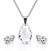 Ezüst ékszerszett - Csepp swarovski kristályos (1.6 cm medál, 0.6 cm fülbevaló) - Átlátszó