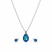 Ezüst ékszerszett – Csepp swarovski kristályos (1.6 cm medál, 0.6 cm fülbevaló) – Kék