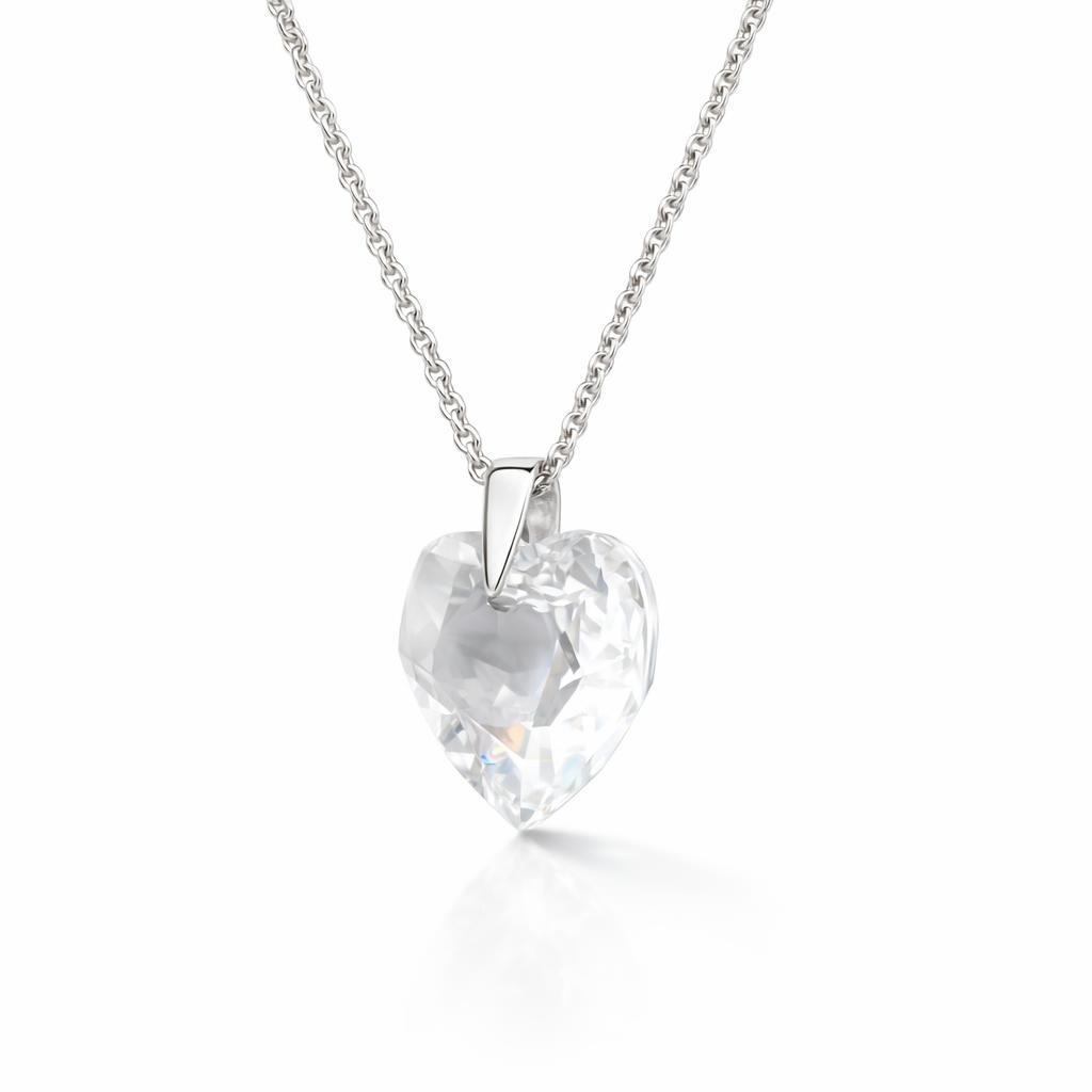 Ezüst nyaklánc - Szív swarovski kristály medállal (1.4 cm) - Fehér átlátszó köves Ezüst nyaklánc - Szív swarovski kristály medállal (1.4 cm) - Fehér átlátszó köves