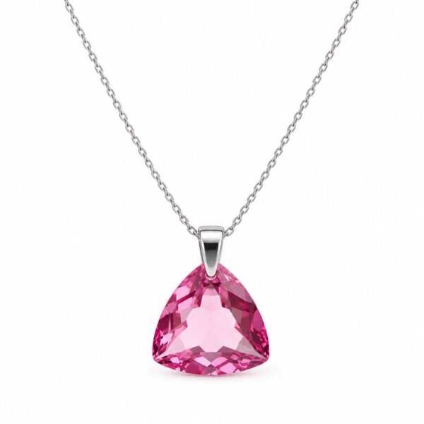 Ezüst nyaklánc - Háromszög swarovski kristály medállal (1.6 cm) - Rózsaszín