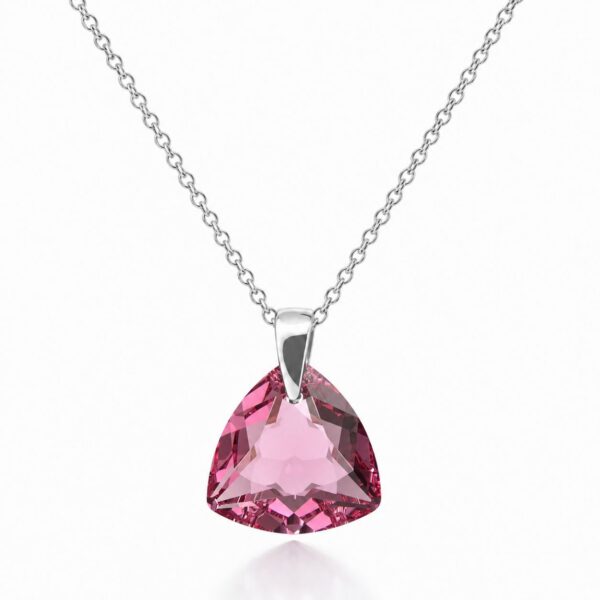 Ezüst nyaklánc - Háromszög swarovski kristály medállal (1.6 cm) - Rózsaszín