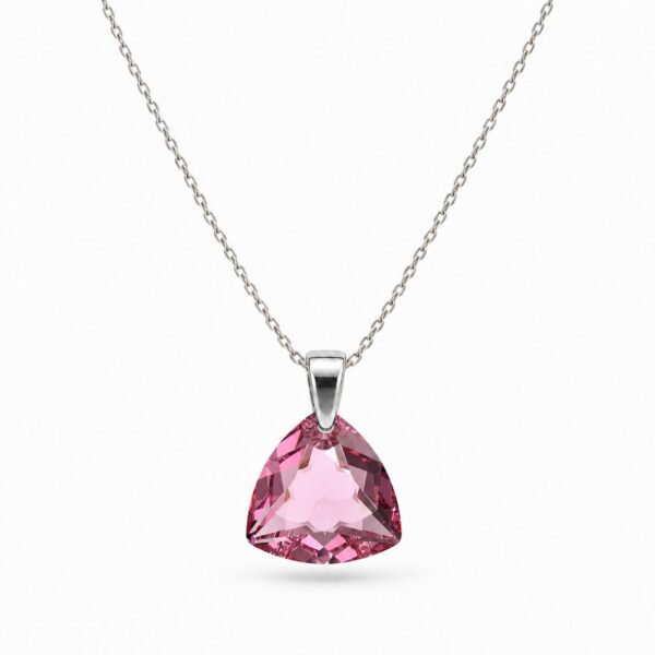 Ezüst nyaklánc - Háromszög swarovski kristály medállal (1.6 cm) - Rózsaszín